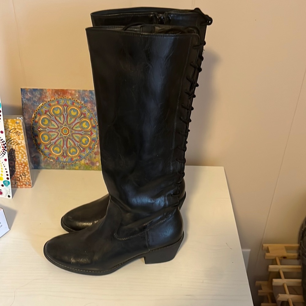 Sofft brand Black Back-Lace Up boots with 2” heel size 9